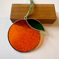 Stained glass orange fruit with a leaf suncatcher 
