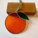 Stained glass orange fruit with a leaf suncatcher 