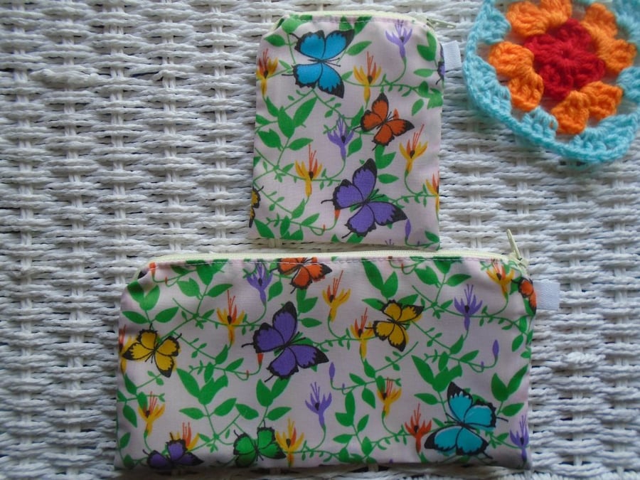 Butterflies Gift Set Purse & Small Make Up Bag or Pencil Case.