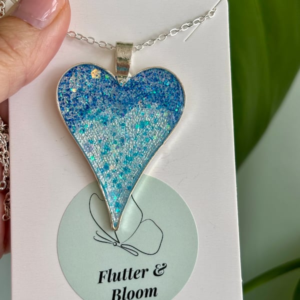 Celestial Drift Necklace — Iridescent Blue Heart Pendant