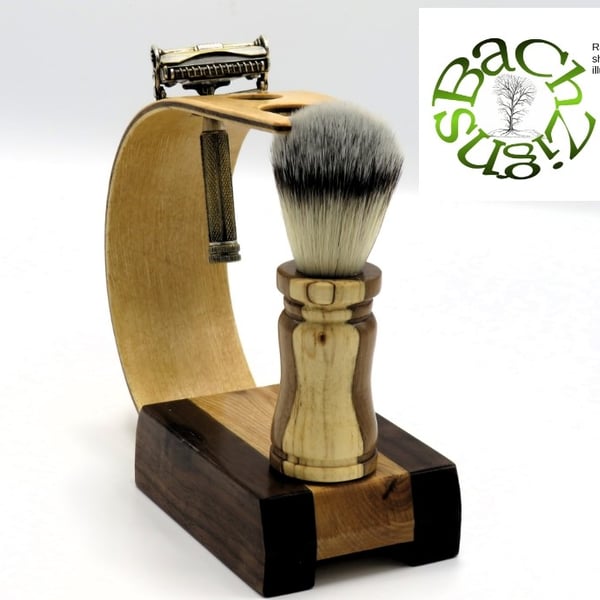 Handcrafted Shaving Brush in Spalted Beech and Black Walnut wood (SKU-SB14)