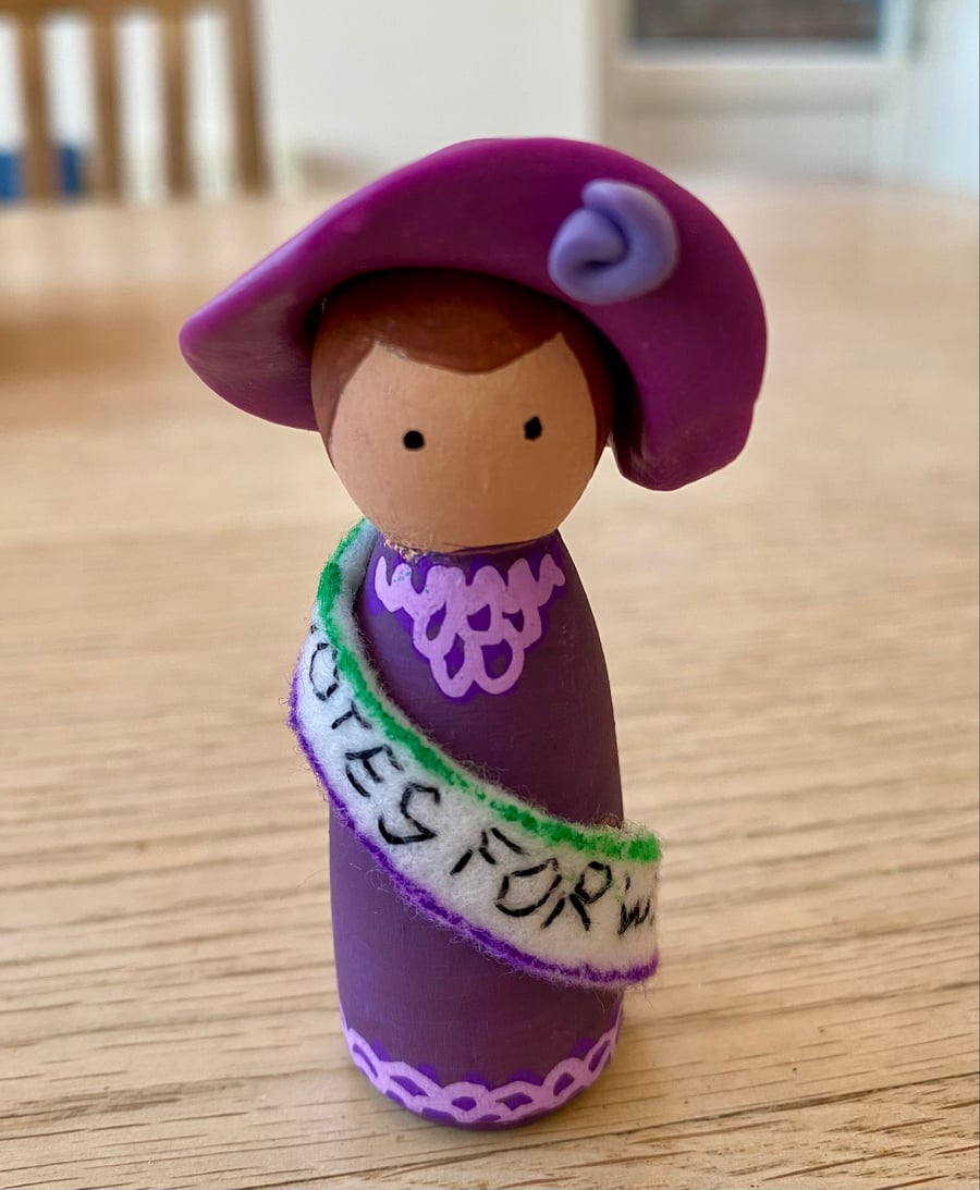 Emmeline Pankhurst Handpainted Wooden Peg Doll - inspirational women