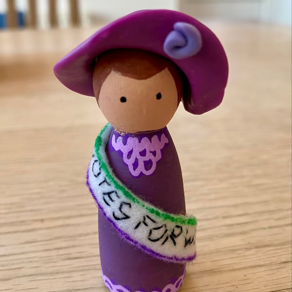 Emmeline Pankhurst Handpainted Wooden Peg Doll - inspirational women