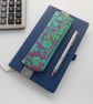 Elasticated pencil case for cover of book diary journal purple and green 