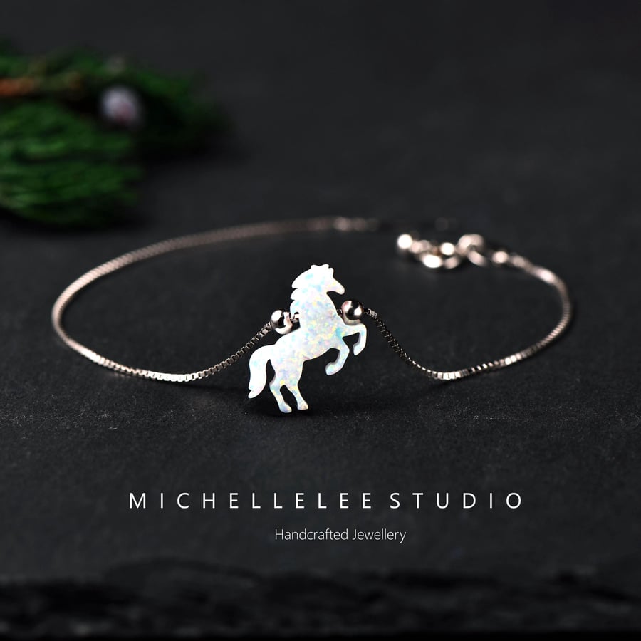 Horse Opal Bracelet With 925 Sterling Silver Chain