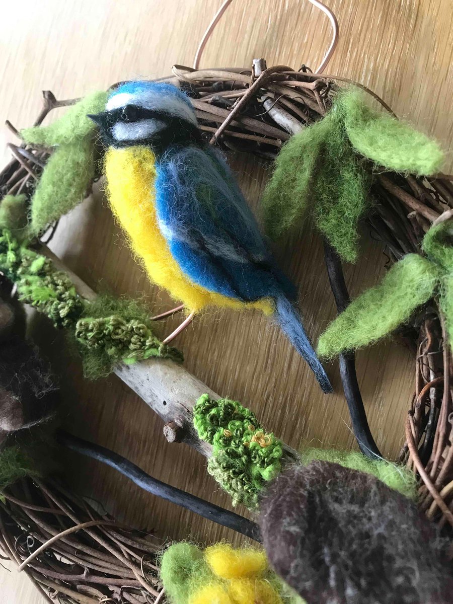 Needle felted woodland bird wreath 