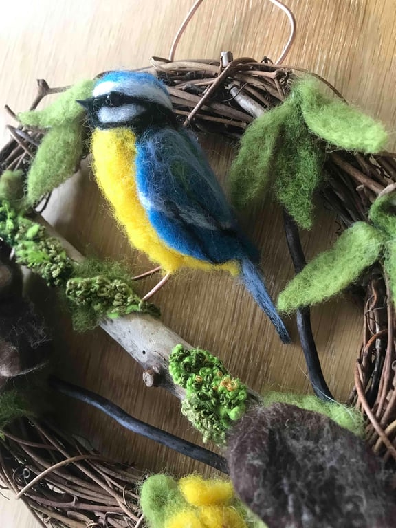 Needle felted woodland bird wreath 