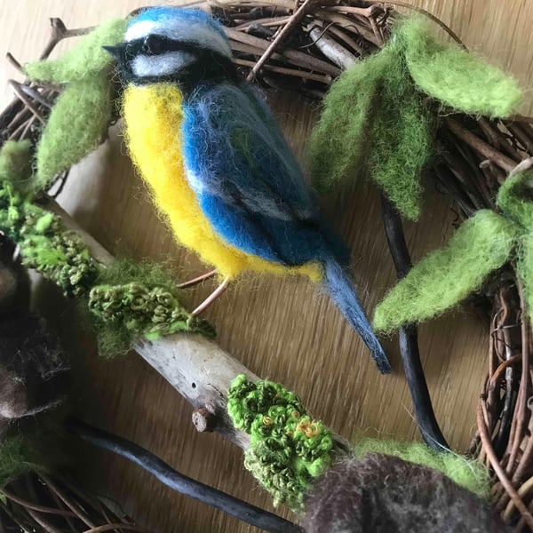 Needle felted woodland bird wreath 