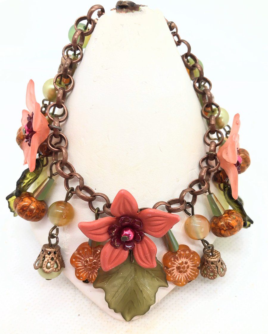 SALE Lucite Flower  and Czech glass bracelet