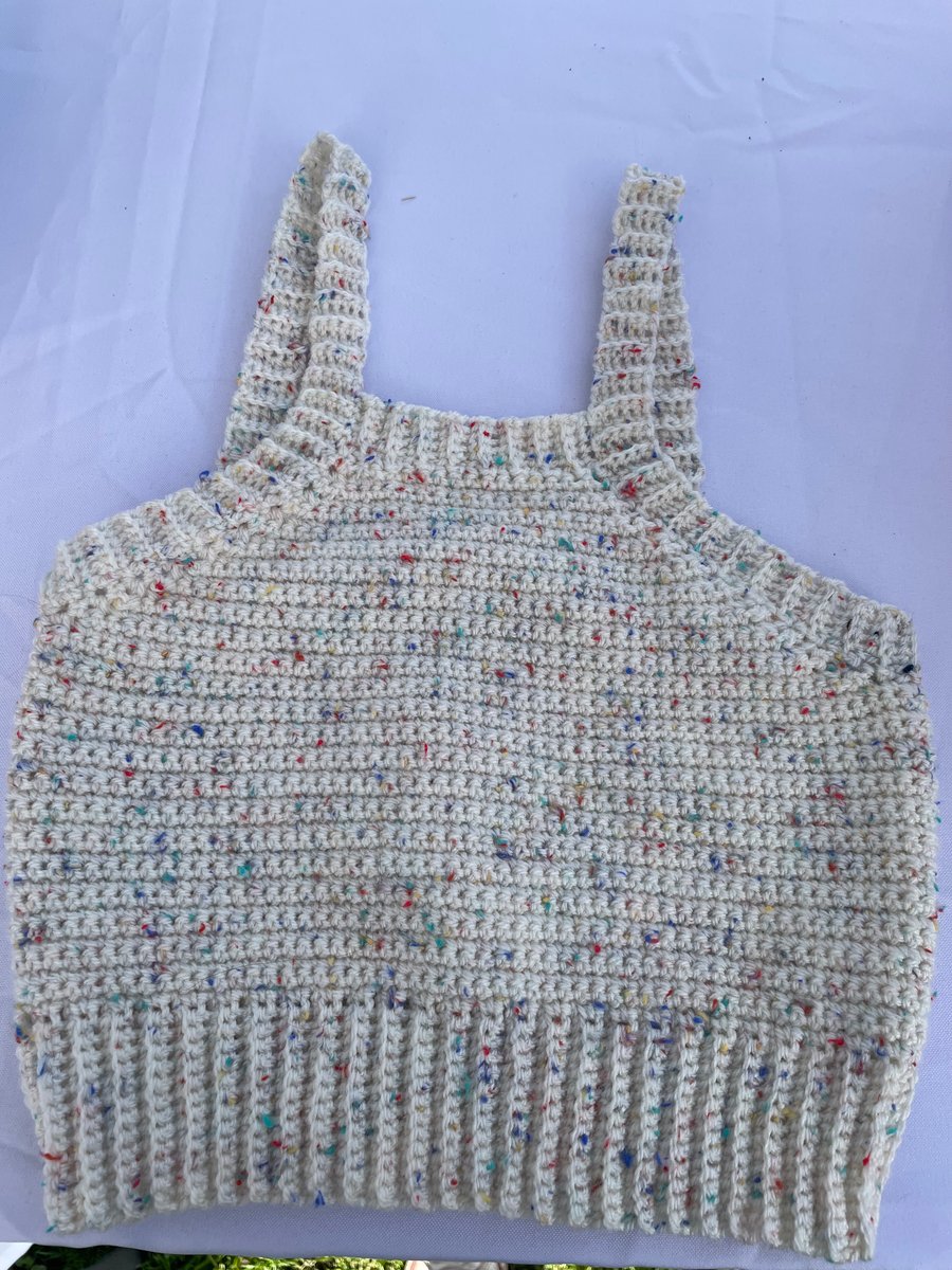 Fleckled Off White Hand Crocheted Summer Crop Top- Medium