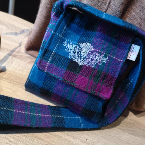 Harris Tweed Cross body bag with Embroidered Thistle 