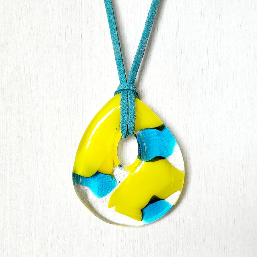 Fused Glass Cast Pendant, long necklace, chunky necklace