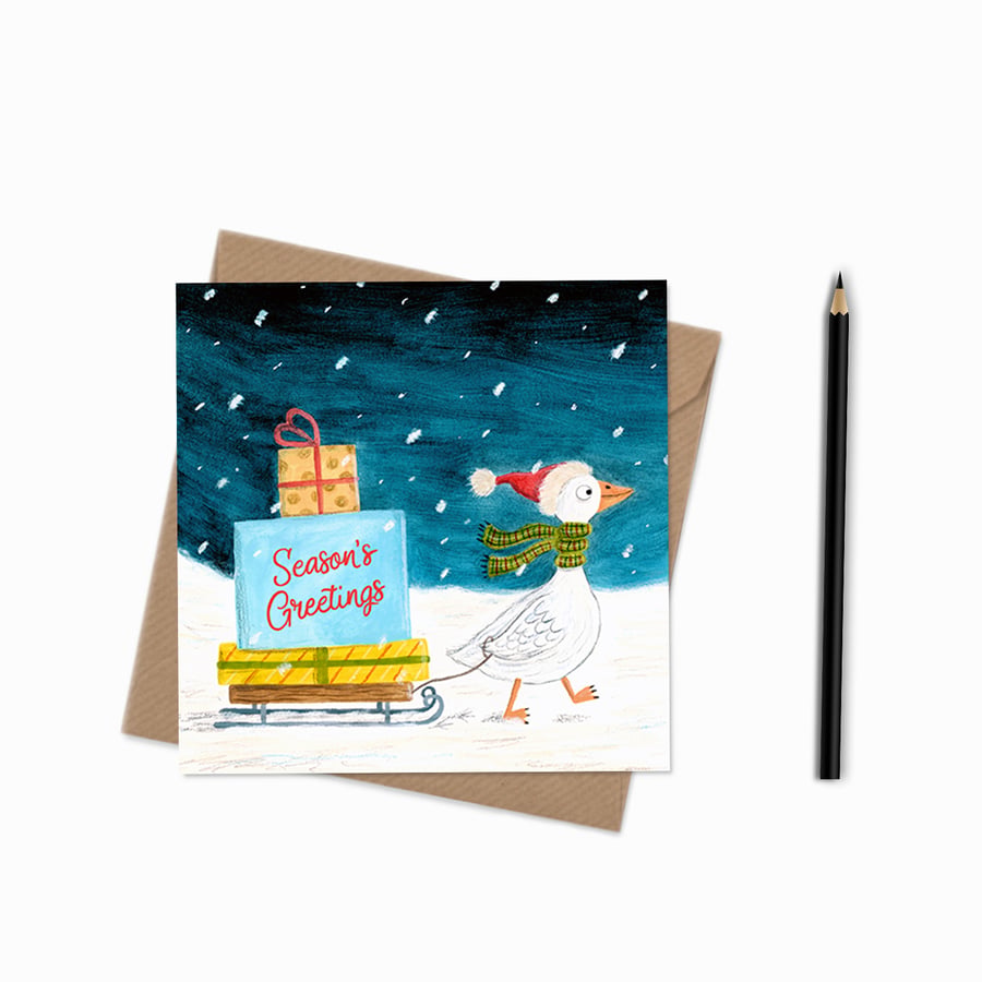 Christmas Duck Card - Blank inside - Greeting Card