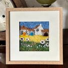 Needlefelted and Embroidery Picture. Country Scene Wool Picture. 
