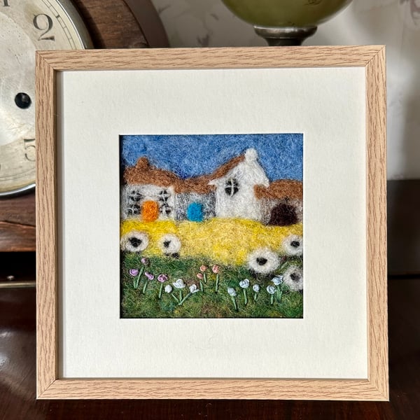 Needlefelted and Embroidery Country Scene Wool Picture. 