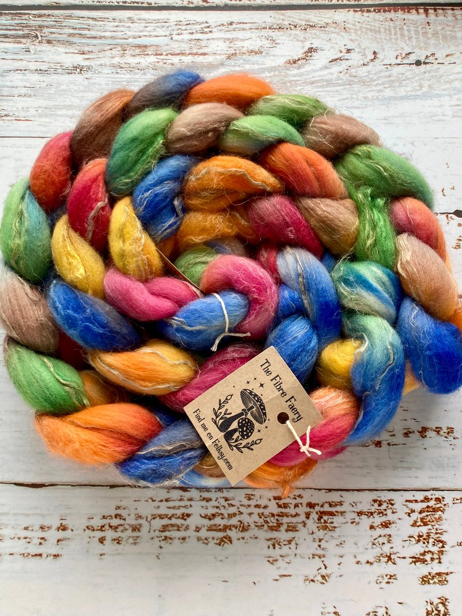 Merino Silk Linen Spinning fibre 100g Campfire 