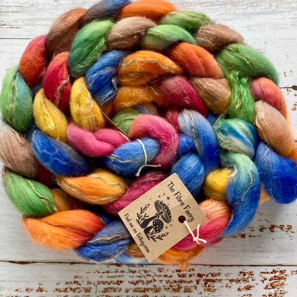 Merino Silk Linen Spinning fibre 100g Campfire 