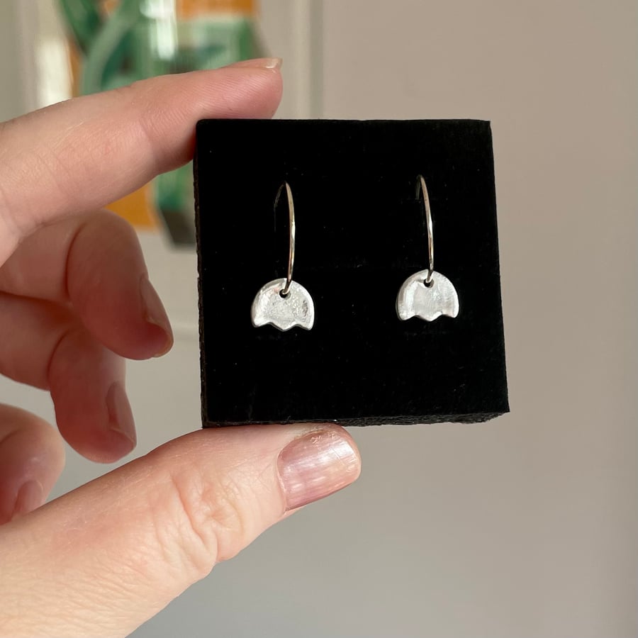 Pure silver flower earrings with delicate sterling silver hoops 