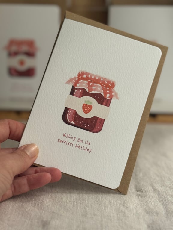 Strawberry Jam Jar Greeting Card - Sweetest Birthday card (QM265)