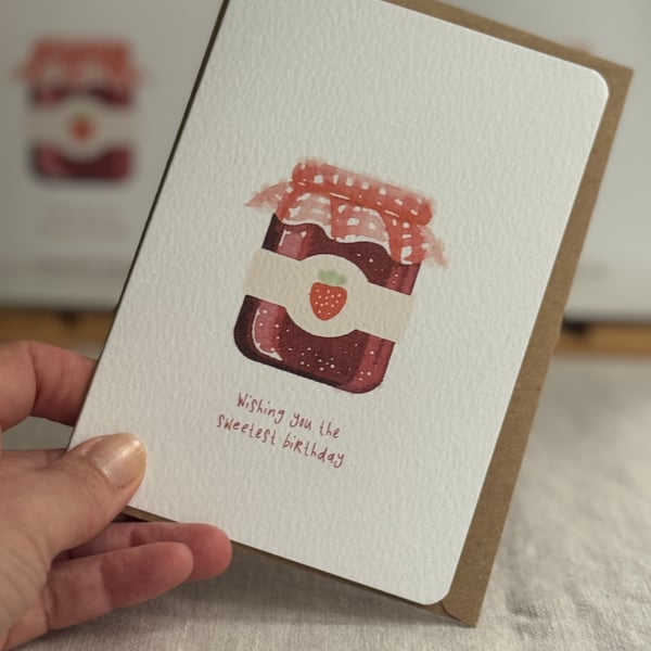 Strawberry Jam Jar Greeting Card - Sweetest Birthday card (QM265)