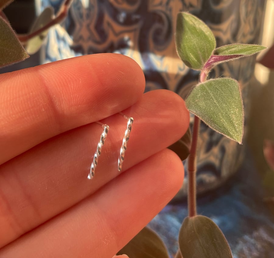 Small twist studs in sterling silver. Handmade and delicate