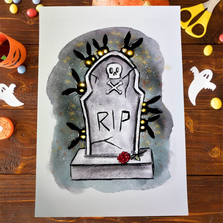 Spooky bunny gravestone A5 print