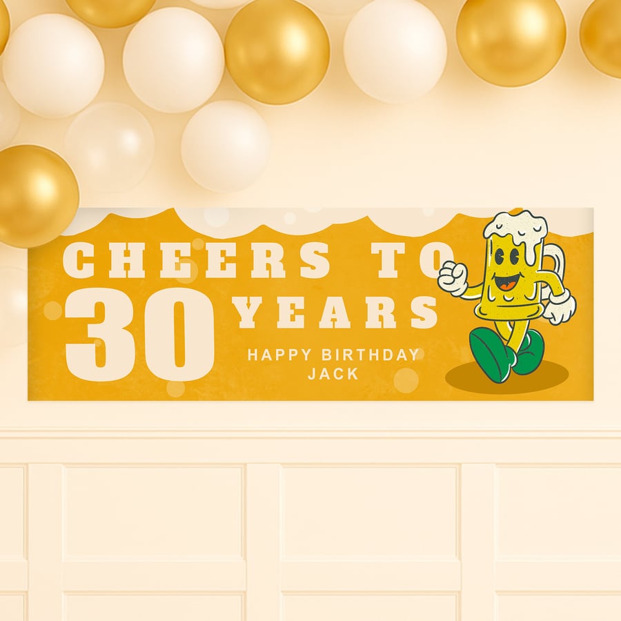Personalised Birthday Banner – Cheers to Years Beer – Custom Party Decor