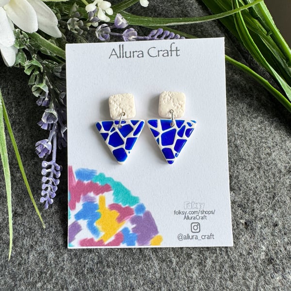Mosaic Terrazzo Royal Blue - Triangle Earrings  