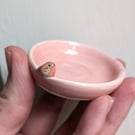 Pink ceramic tealight robin & birdprints handmade pottery candle holder 