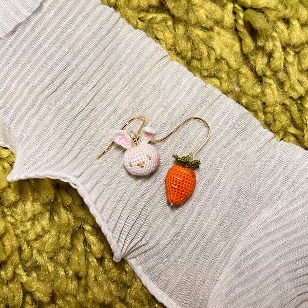 Bunny Carrot Micro Crochet Earrings