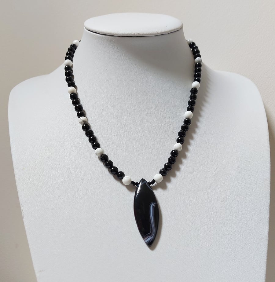 Black and white pendant necklace with onyx and white howlite