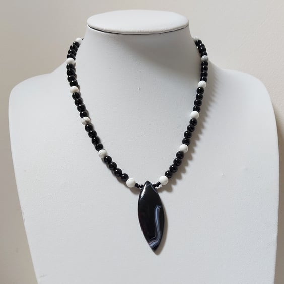 Black and white pendant necklace with onyx and white howlite