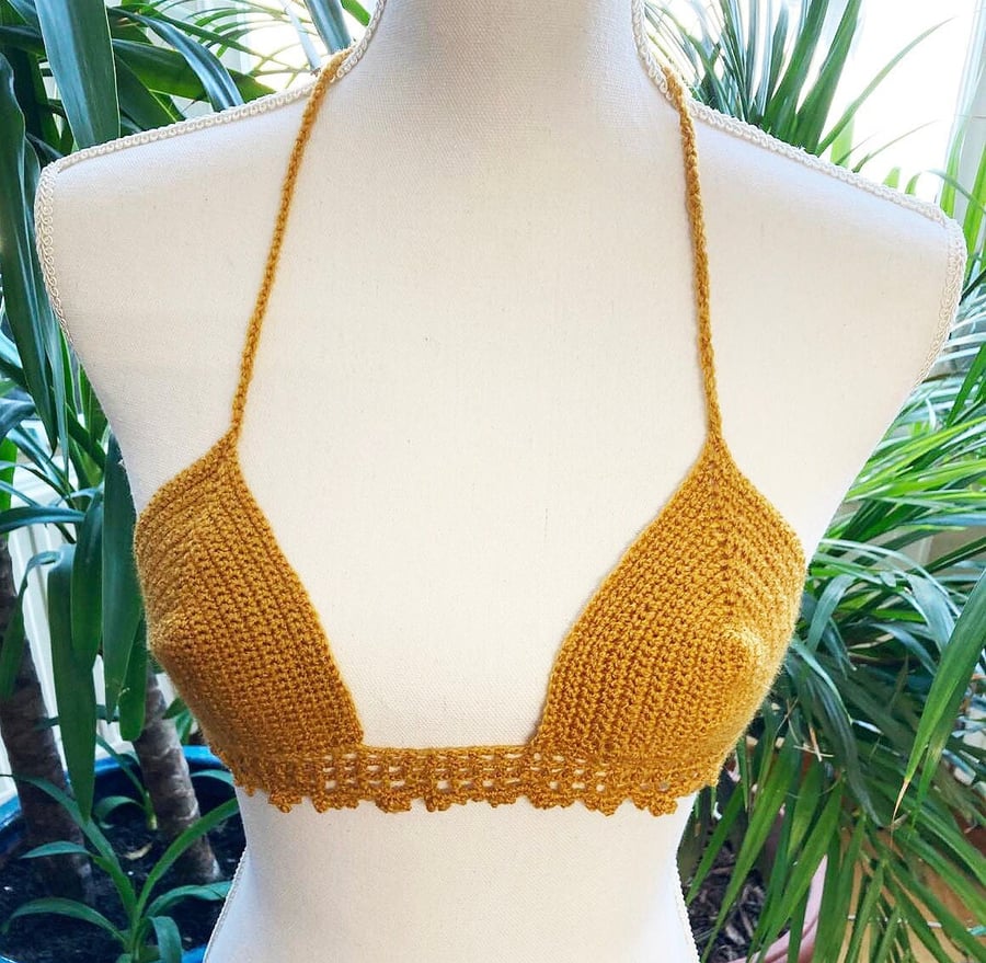 Ochre yellow woman beach summer top Crochet bik Folksy
