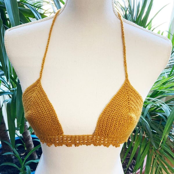 Ochre yellow woman beach summer top Crochet bikini top beach wear