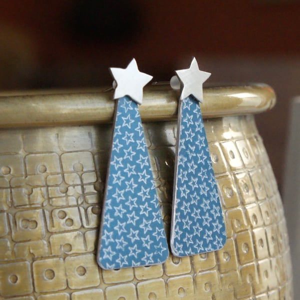 Starry Christmas tree earrings - navy