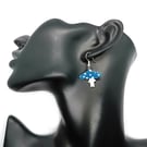 Blue and white magic mushroom earrings