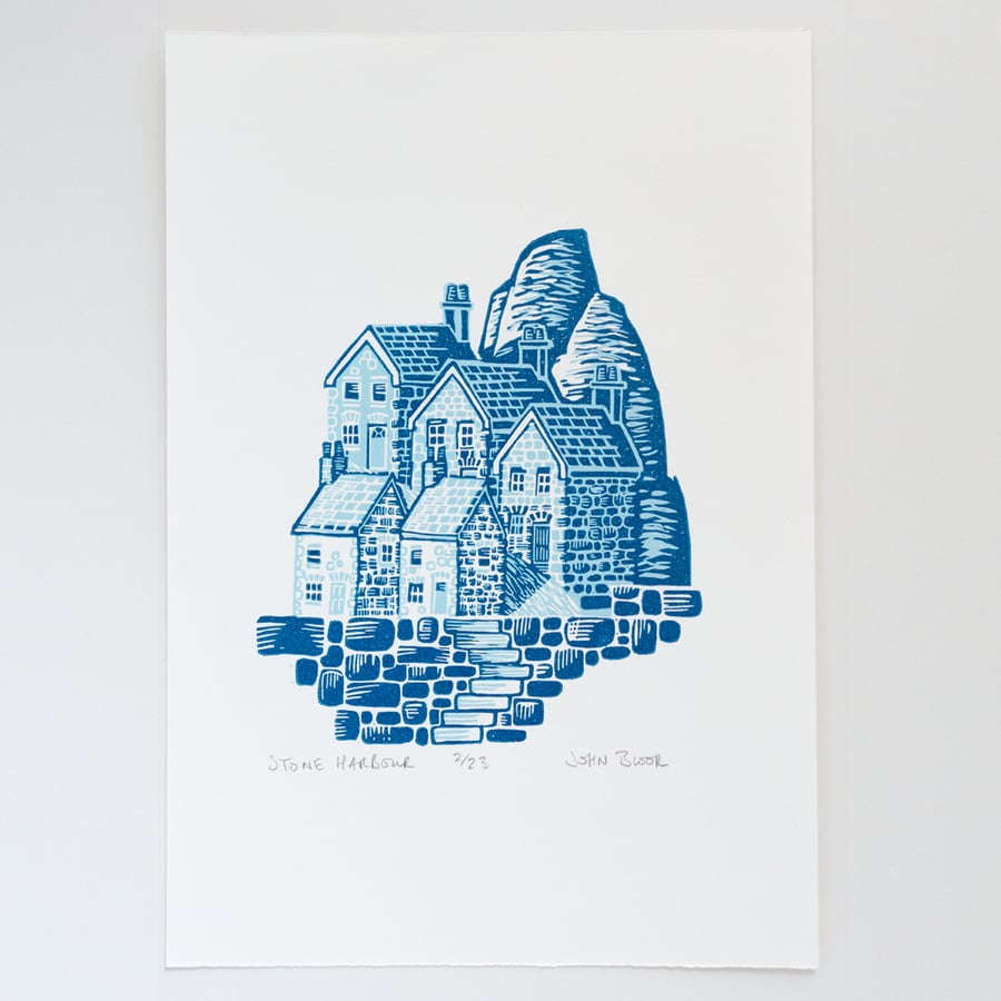 "Stone Harbour" lino print