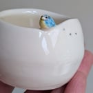 Ceramic Tealight Blue Tit & birdprints pottery candle holder Perfectly Imperfect