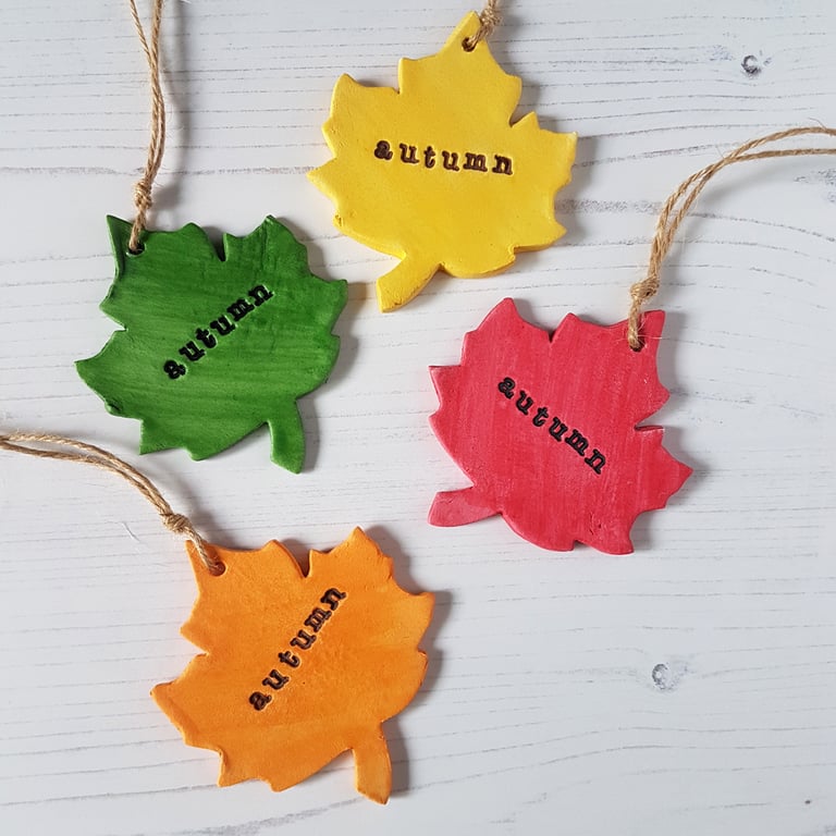 "Autumn" leaf shaped hanging decoration, one supplied