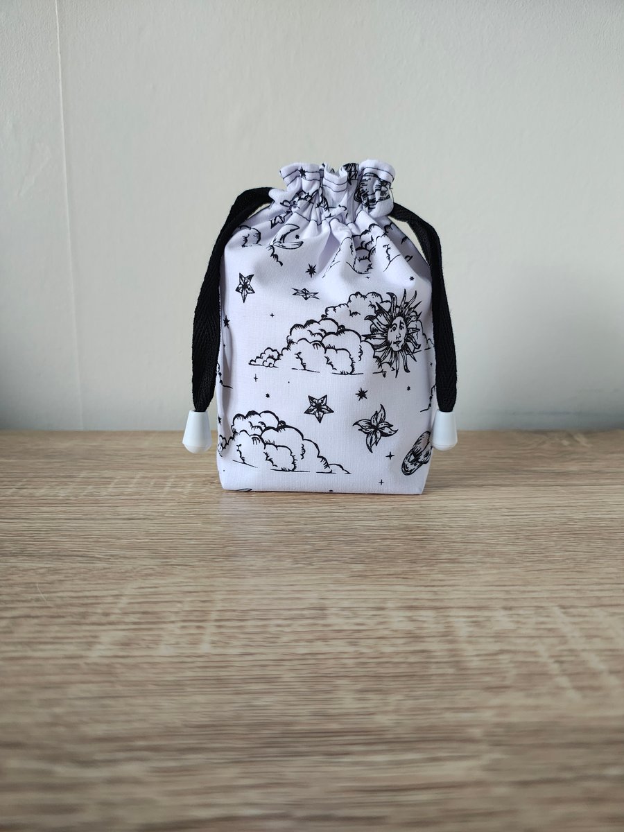 Moon stars, Sun and clouds Dice bag, Crystal bag, Gaming bag, 