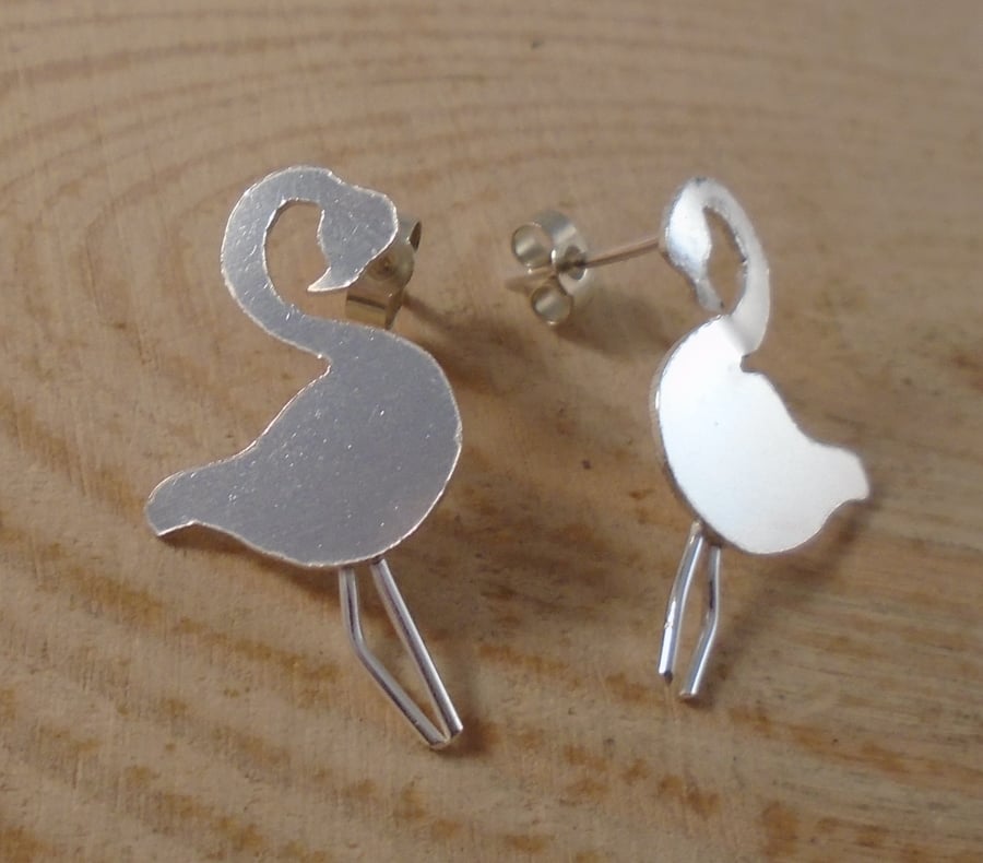 Sterling Silver Flamingo Stud Earrings