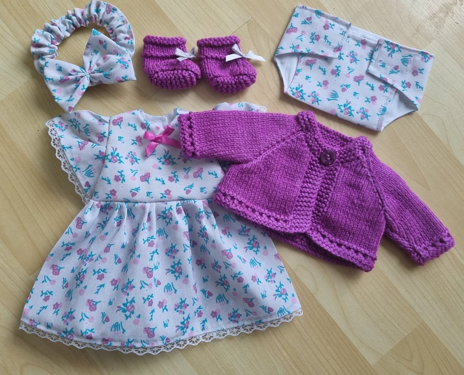 12 inch Dolls 5 piece Silver Floral Clothing set (106)