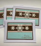 CHRISTMAS CARDS, pack of 4. Scandi style .Aqua , brown .Gingham. Snowflake. - Image 5