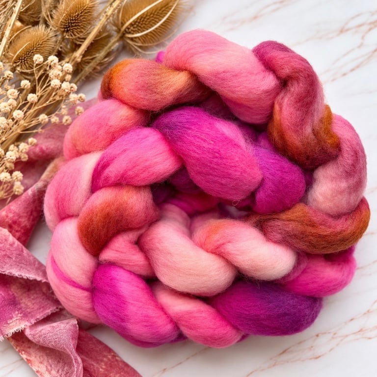 Hand Dyed Combed Top Roving, British Wool Jacob for Spinning and Felting No30