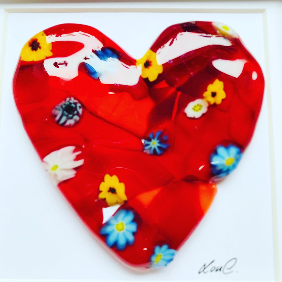 Fused glass cast glass heart 