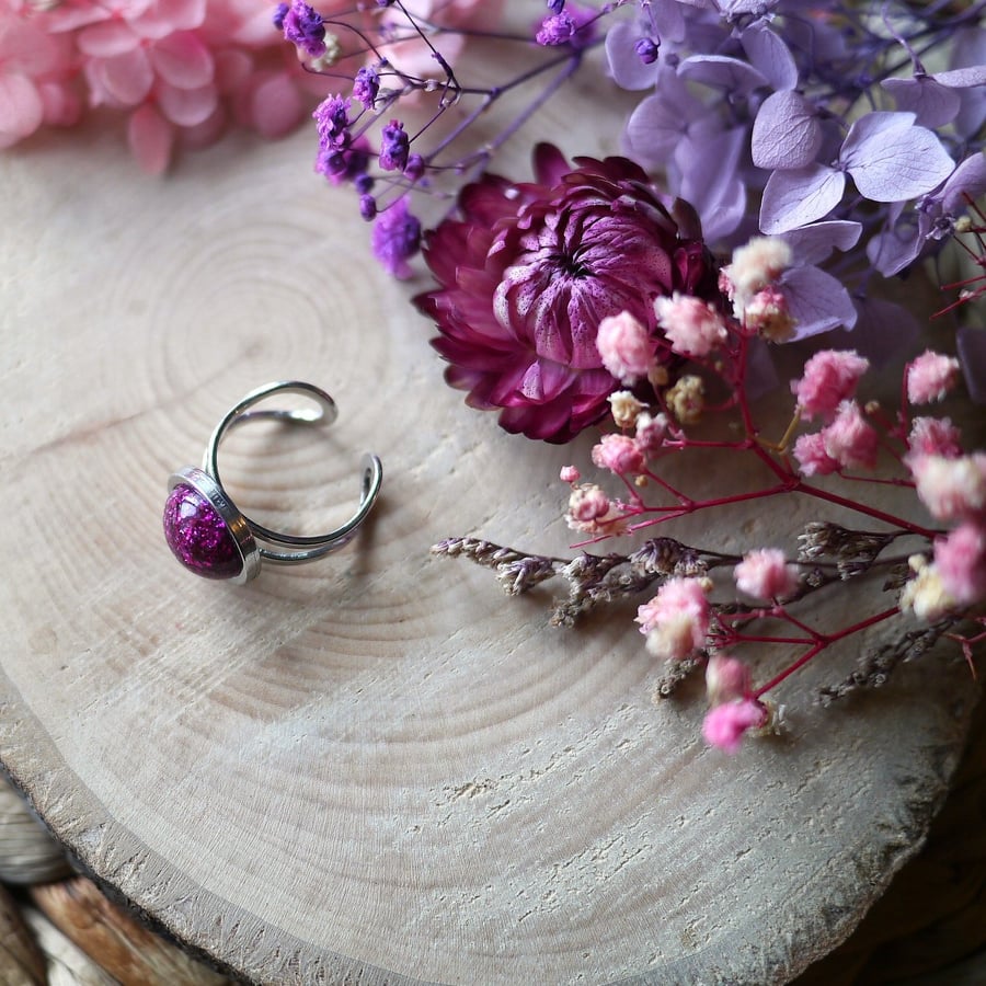 Pink Sparkly Hypoallergenic Adjustable Ring