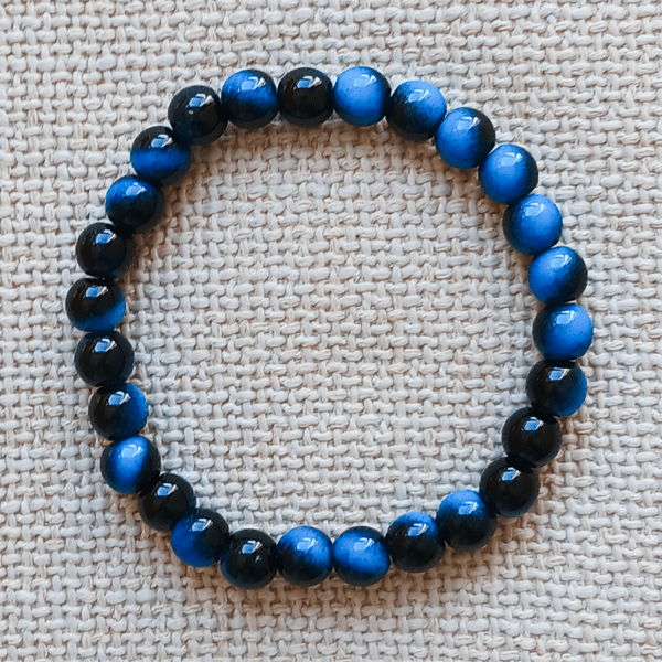 Ladies Blue Tiger's Eye Elastic Bead Bracelet