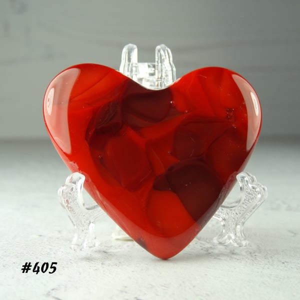 Fused glass red heart pocket hug with stand 5x4.5cm, handcrafted (405)