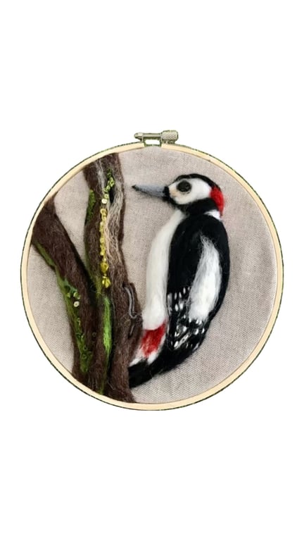 Woodpecker needle felted bird home decor 