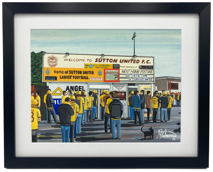 Sutton Utd F.C, Gander Green Lane, High Quality Framed Football Art Print.